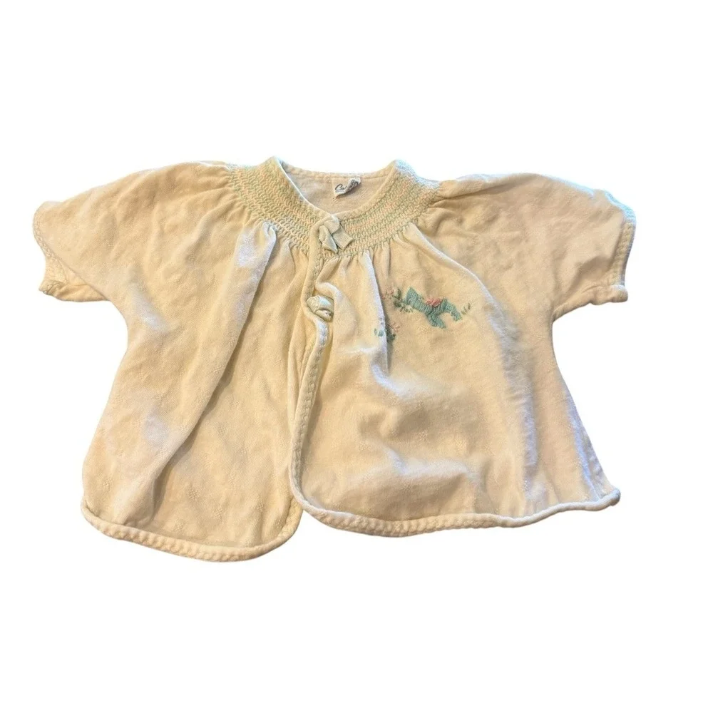2 Vintage Carter's Shirt Jacket Girls 0-6 Months White Blue Bow Cotton 50's
